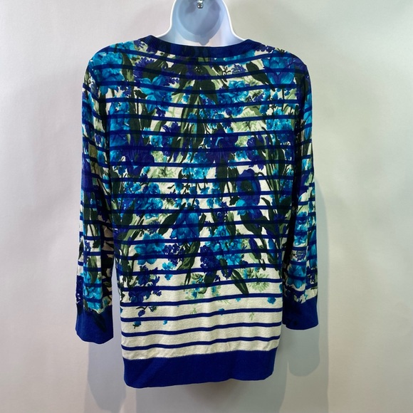 TALBOTS Womens Cardigan Blue Floral Print Button Front Cotton Blend Sz M - Picture 2 of 7